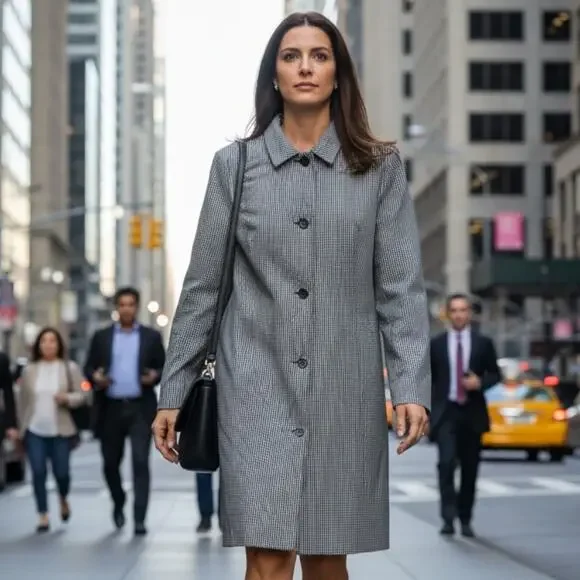 Women's Black White Gingham Rain Jacket Coat Size M - Picture 9 of 12